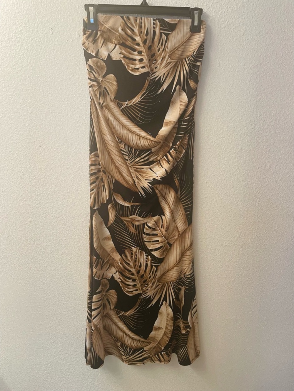 Tropical Leaf Print Maxi Skirt - Black & Tan